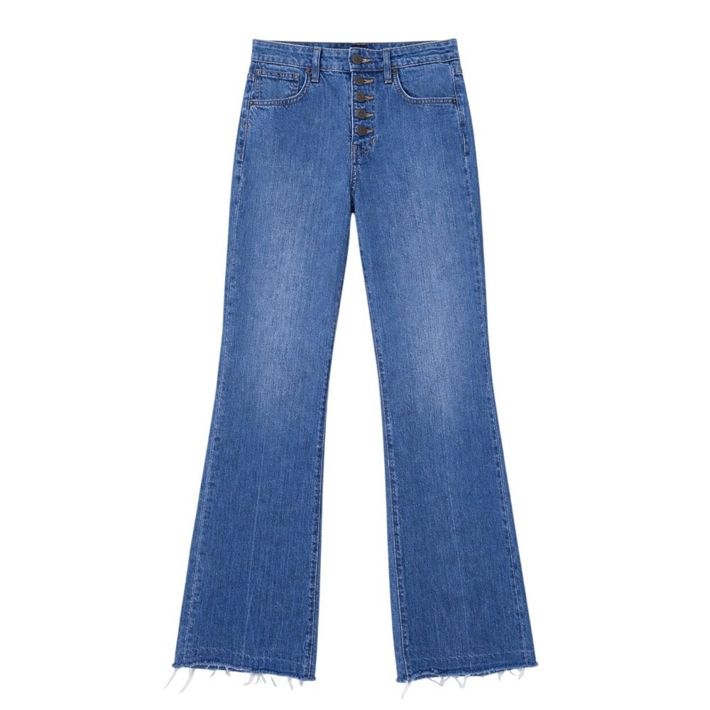 Veronica Beard Button Fly Jeans 2 Astra Wash High Rise Raw Hem Clean Capsule‎